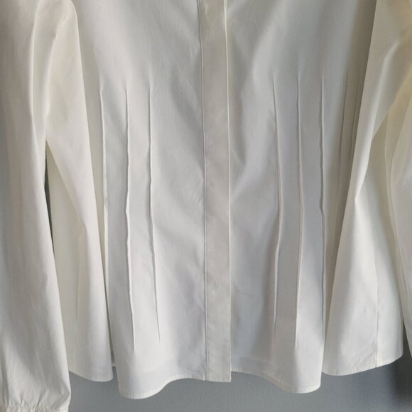 Lafayette 148 NY White Button Up Shirt Womens Stretch Cotton Pleated Size 14 - Picture 3 of 11